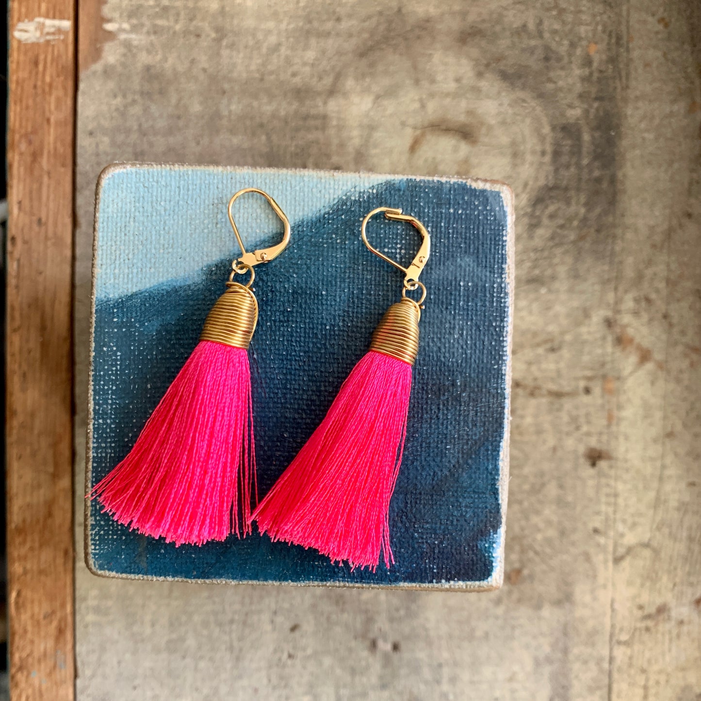 Tassel Drop Earrings - Bright Pink