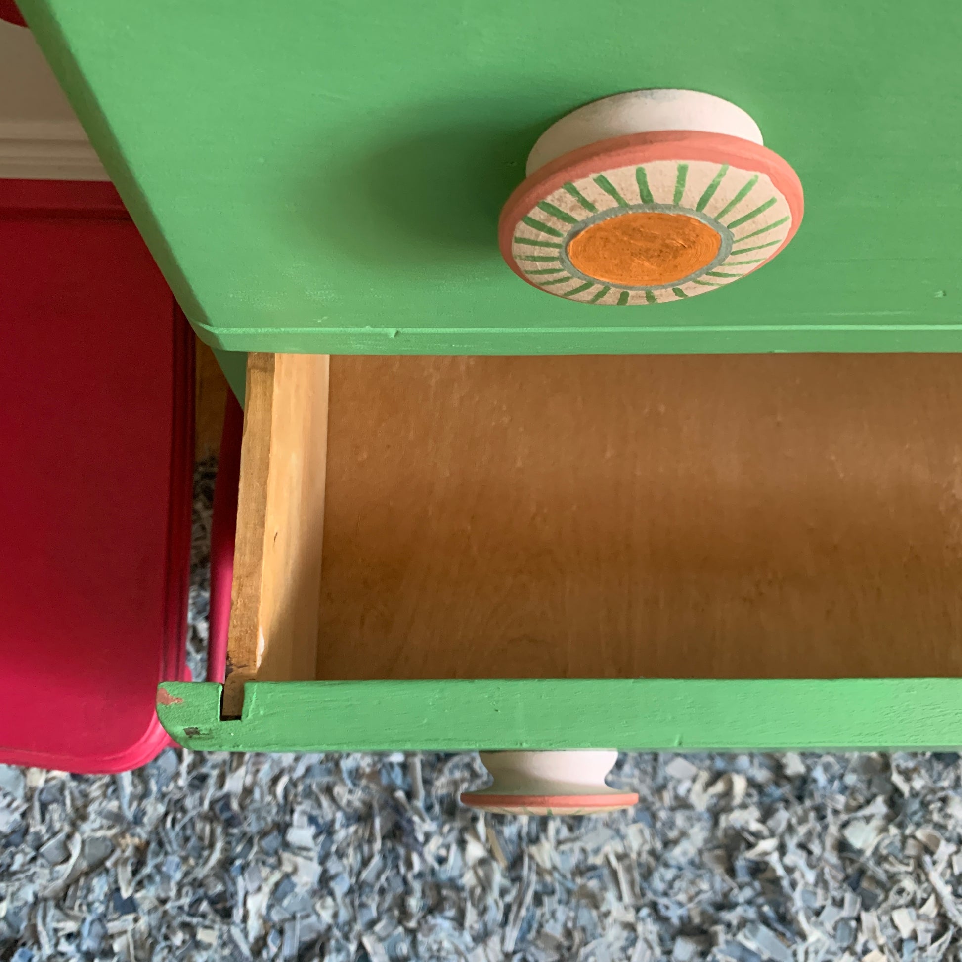 Pink/Green Scalloped Dresser- SOLD Poppyseed Creative Living Pink/Green Scalloped Dresser- SOLD Poppyseed Creative Living