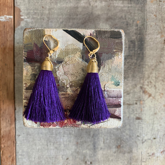 Tassel Drop Earrings - Purple