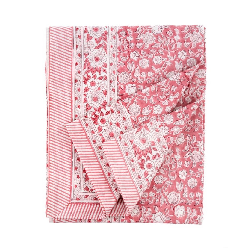 Primrose Block Print Tablecloth - Pink